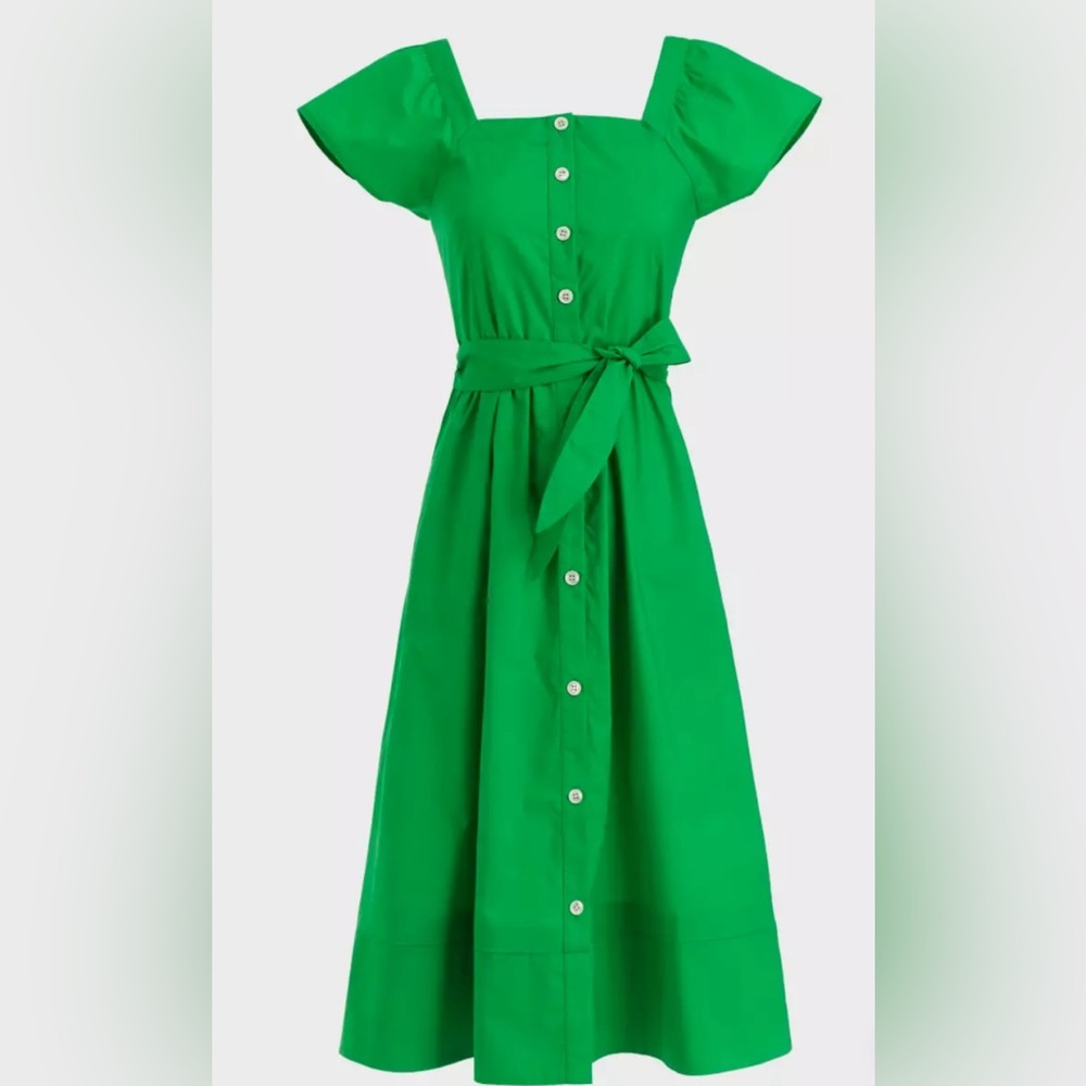J.Crew Kelly Green Square Neck A-Line Belted Dress NWT